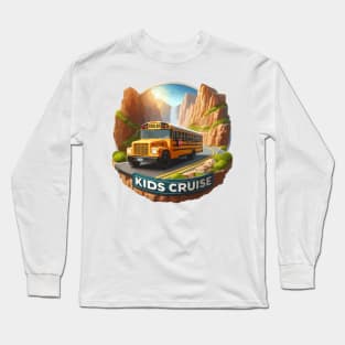 Realistic School Bus On A Rocky Road Kids, kids cruise Long Sleeve T-Shirt